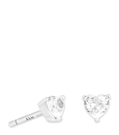 Astrid & Miyu Rhodium-plated Sterling Silver And Cubic Zirconia Heart Stud Earrings In Silver