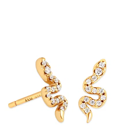 Astrid & Miyu Gold-plated Sterling Silver And Cubic Zirconia Snake Stud Earrings In Gold