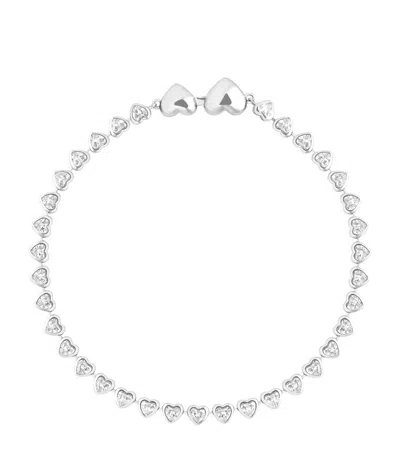 Astrid & Miyu Rhodium-plated Heart Tennis Bracelet In Silver
