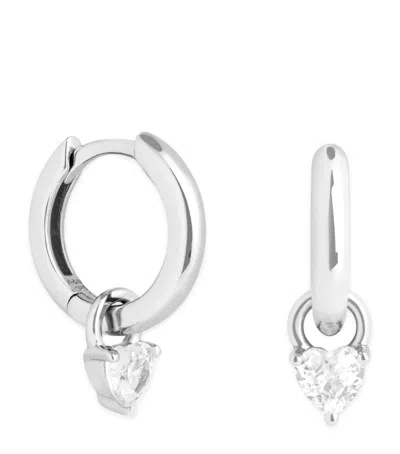 Astrid & Miyu Rhodium-plated Sterling Silver And Cubic Zirconia Heart Huggie Earrings In Silver