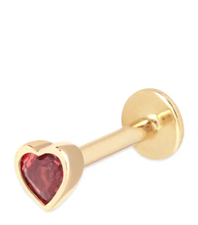 Astrid & Miyu Gold And Garnet Pink Heart Single Stud Earring In Gold