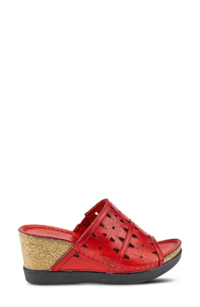 Spring Step Fusa Wedge Slide Sandal In Red
