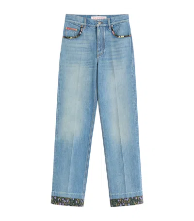 Valentino High Rise Viscose Straight Jeans In Blue