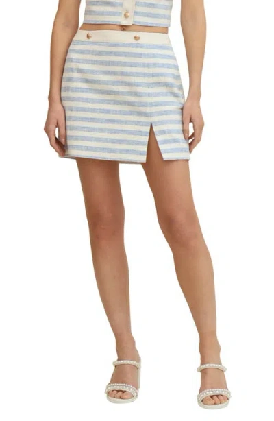 Avec Les Filles Stripe Linen Blend Miniskirt In Blue White Stripe