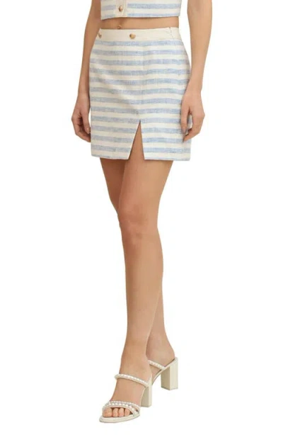 Avec Les Filles Stripe Linen Blend Miniskirt In Blue White Stripe