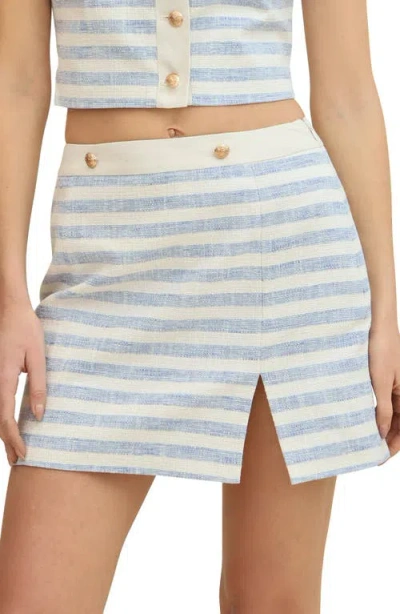 Avec Les Filles Stripe Linen Blend Miniskirt In Blue White Stripe