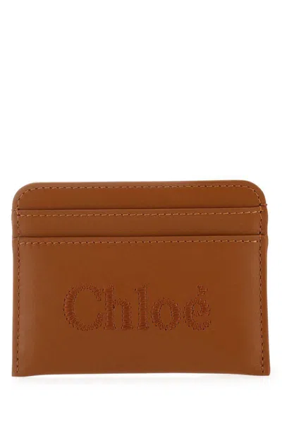 Chloé Chloe Sense Embroidered Logo Card Holder In Brown