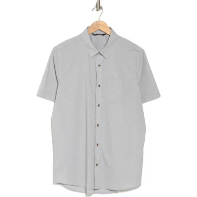 Travismathew Across The Pond Geo Print Short Sleeve Stretch Button-up Shirt In Heather Sleet