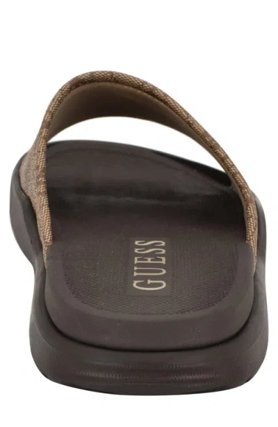Guess Margaria Slide Sandal In Light Brown Logo Multi