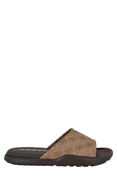 Guess Margaria Slide Sandal In Light Brown Logo Multi
