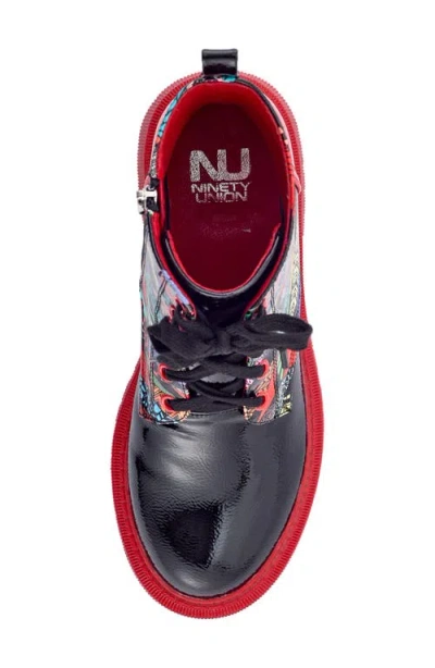 Ninety Union Freeway Lug Sole Combat Boot In Black Multi