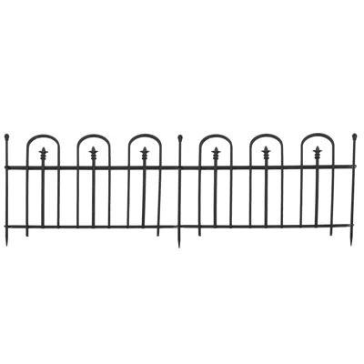 Sunnydaze Outdoor Lawn And Garden Metal Finial Topped Decorative Border Fence Panel Set - 8' - Black - 2pk