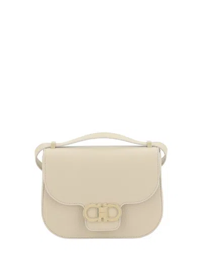 Ferragamo Geometric Lines Leather Shoulder Bag In Beige
