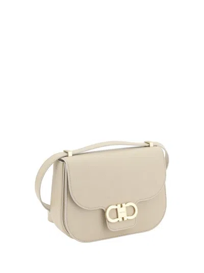 Ferragamo Geometric Lines Leather Shoulder Bag In Beige