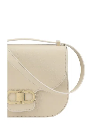 Ferragamo Geometric Lines Leather Shoulder Bag In Beige