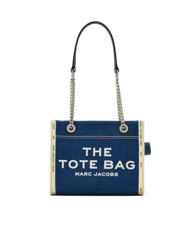 Marc Jacobs Sac Cabas The Denim Chain Micro Tote Bag In Blue