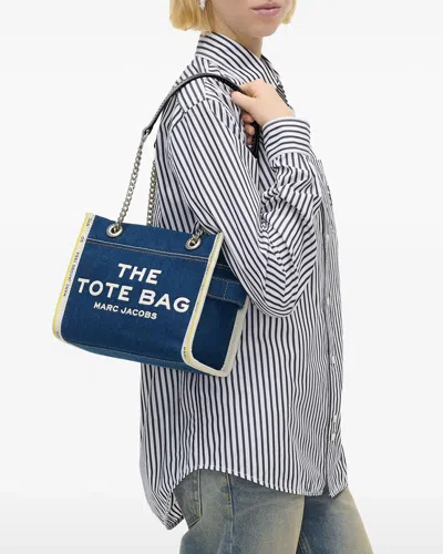 Marc Jacobs Sac Cabas The Denim Chain Micro Tote Bag In Blue