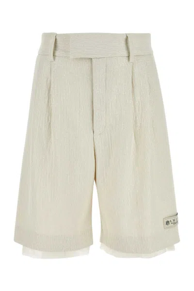 Amiri Pleated Bermuda Shorts In Textured Fabric In White