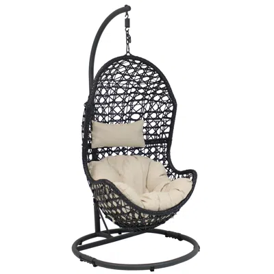 Shop Sunnydaze Outdoor Resin Wicker Patio Cordelia Hanging Basket Egg Chair Swing With Cushion, Headrest, And Steel