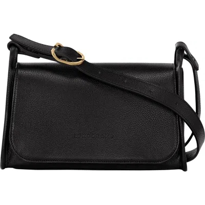 Longchamp Medium Le Foulonné Leather Crossbody Bag In Black