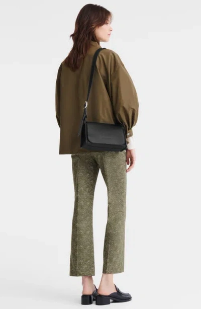 Longchamp Medium Le Foulonné Leather Crossbody Bag In Black