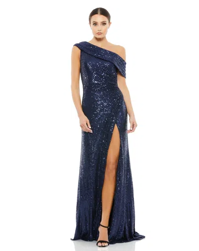 Mac Duggal Metallic One-shoulder Sheath Evening Gown In Multi