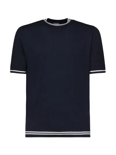 Eleventy Blue Knit T Shirt With Contrasting Details In Blue