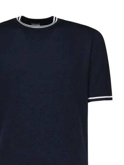 Eleventy Blue Knit T Shirt With Contrasting Details In Blue