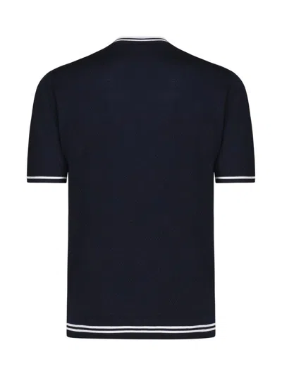 Eleventy Blue Knit T Shirt With Contrasting Details In Blue