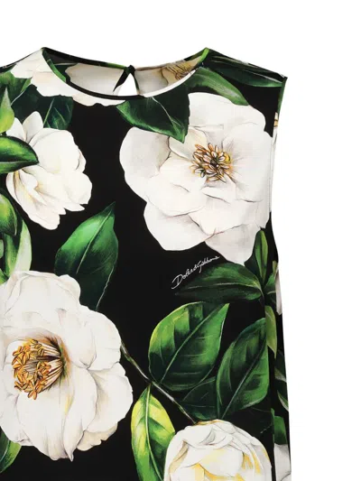 Dolce & Gabbana Gardenia Print Stretch Silk Charmeuse Sleeveless Top In Multicolour