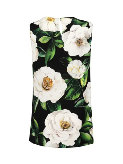 Dolce & Gabbana Gardenia Print Stretch Silk Charmeuse Sleeveless Top In Multicolour