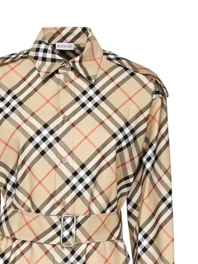 Burberry Ladies Vintage Check Stretch Cotton Button-down Collar Shirt In Beige