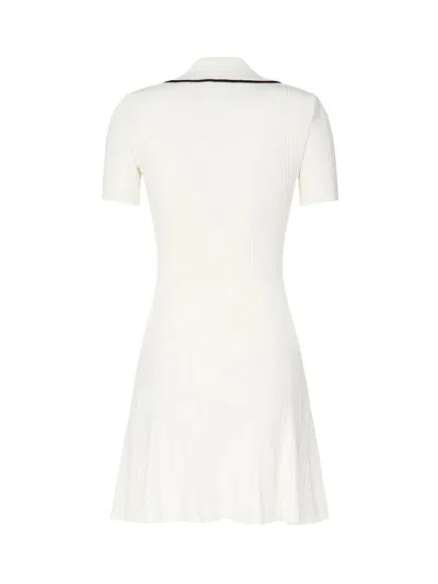 Self-portrait White Mini Dress With Notched Collar And Contrasting Trim In Viscose Blend Stretch Woman In White