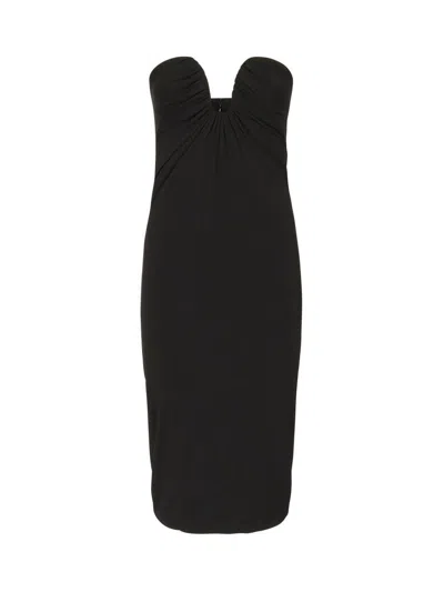 Pinko Fitted Black Stretch Viscose Midi Dress In Black