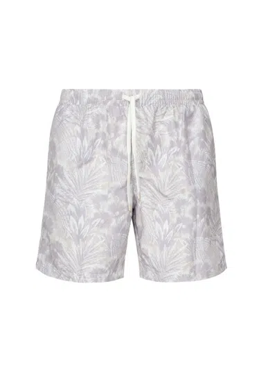 Eleventy Tropical Print Beach Boxer Pockets In Grey