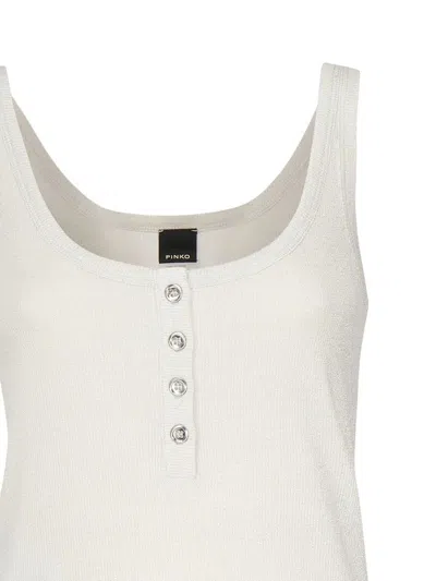 Pinko Metallic Knit Camisole Top With Buttons In White