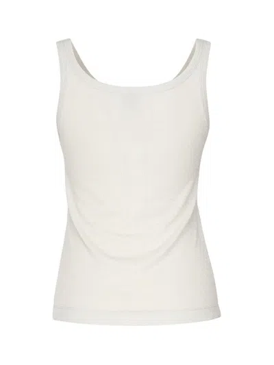 Pinko Metallic Knit Camisole Top With Buttons In White