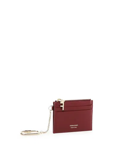 Ferragamo Leather Cardholder With Key-ring In Red