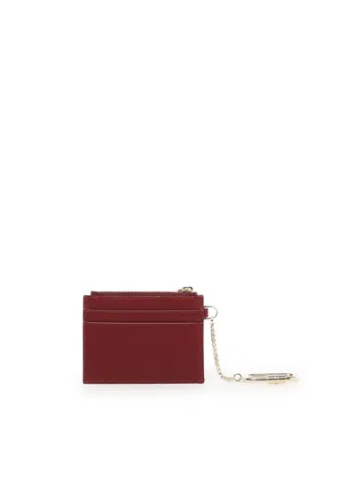 Ferragamo Leather Cardholder With Key-ring In Red