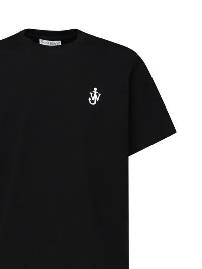 Jw Anderson Black Crewneck T-shirt With Anchor Embroidery On The Front In Cotton Man In Black