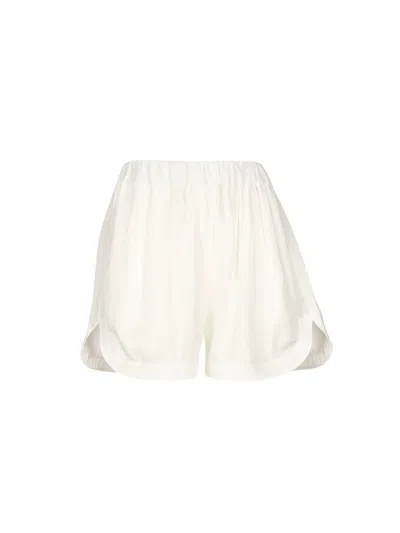 Pinko Linen Shorts With Elastic Waistband And Back Pocket In White