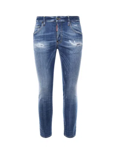 Dsquared2 Cotton Blend Distressed Effect Tapered Leg Trousers In Blue