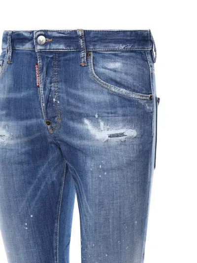 Dsquared2 Cotton Blend Distressed Effect Tapered Leg Trousers In Blue