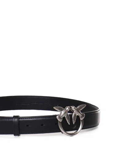 Pinko Love Birds Leather Belt In Black