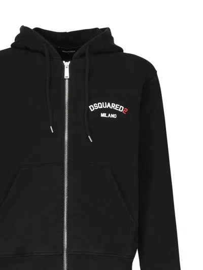 Dsquared2 Black Sweatshirt With Hood And Zip And Logo Detail On The Front In Cotton Man In Black