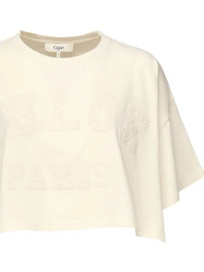 Chloé Biologic Cotton T-shirt With Frontal Logo Patch In White