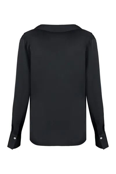 Vince Silk Blouse With V-neck And Side Slits In Black
