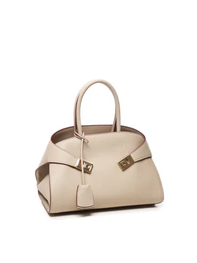 Ferragamo Medium Hug Leather Top Handle Bag In Beige