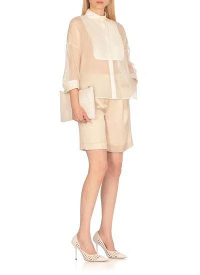 Peserico Aurea Ivory Silk Shirt In Beige