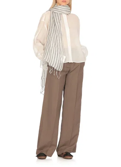 Brunello Cucinelli Sparkling Striped Double Knit Scarf In White